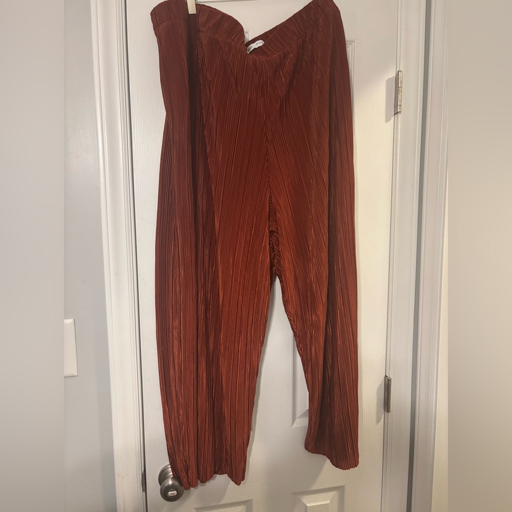 Nine West Rust Wide Leg Pleated Pants